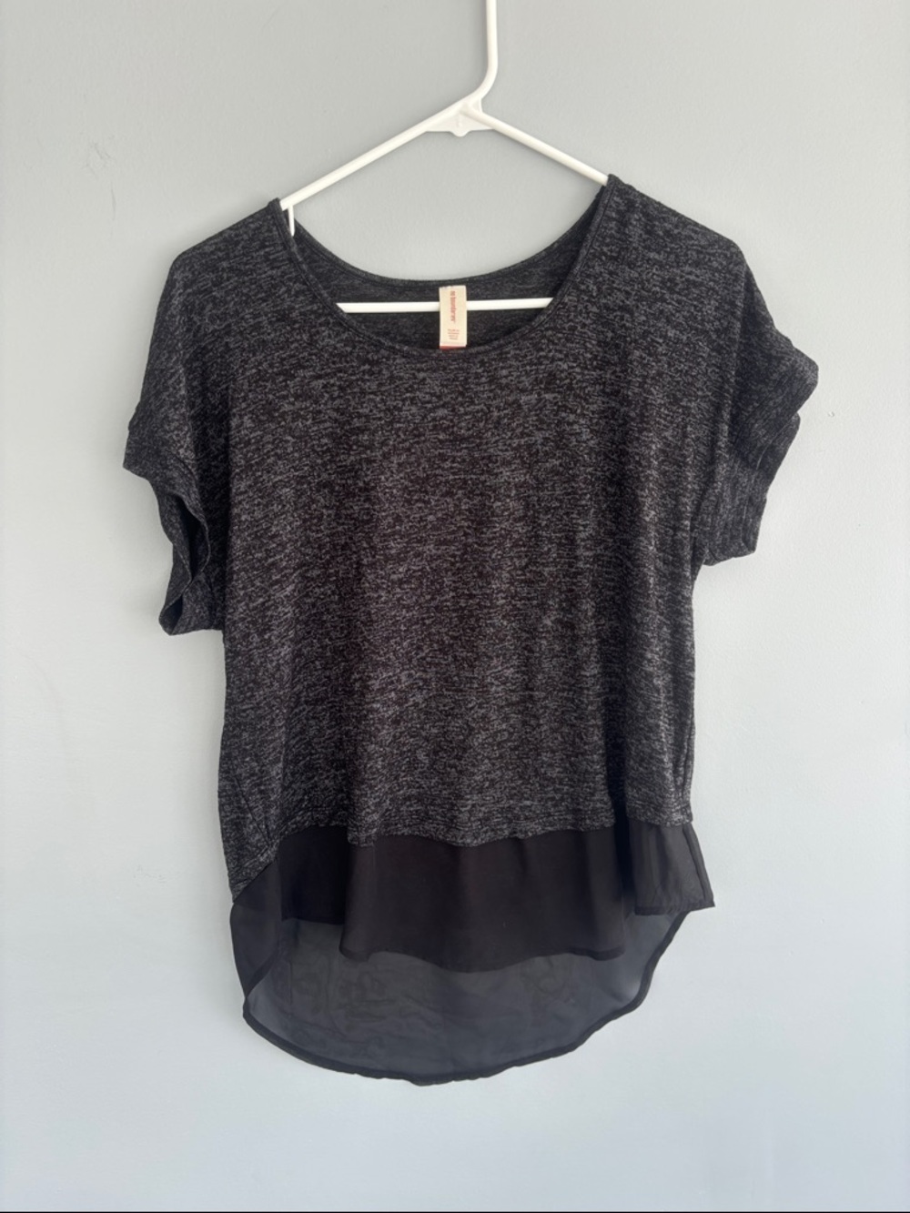 Charcoal Short Sleeve Tee with Black Sheer Hem
